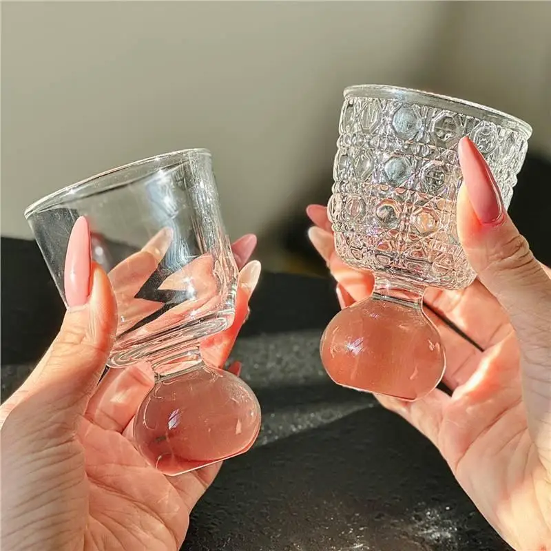 Vertical Grain Transparent Cocktail Glass Gold Rim Coffee Cup Fashion Glassware for Modern Home Decor Use