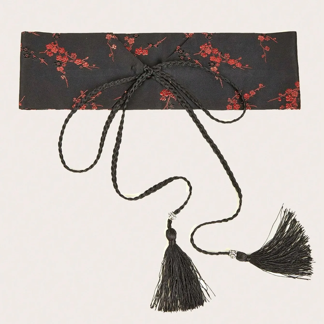 Ladies' Vintage Embroidered Black Wide Belt Traditional Hanfu Sash Style Cloth Tie Belt Suitable for Dresses and Casual Wear