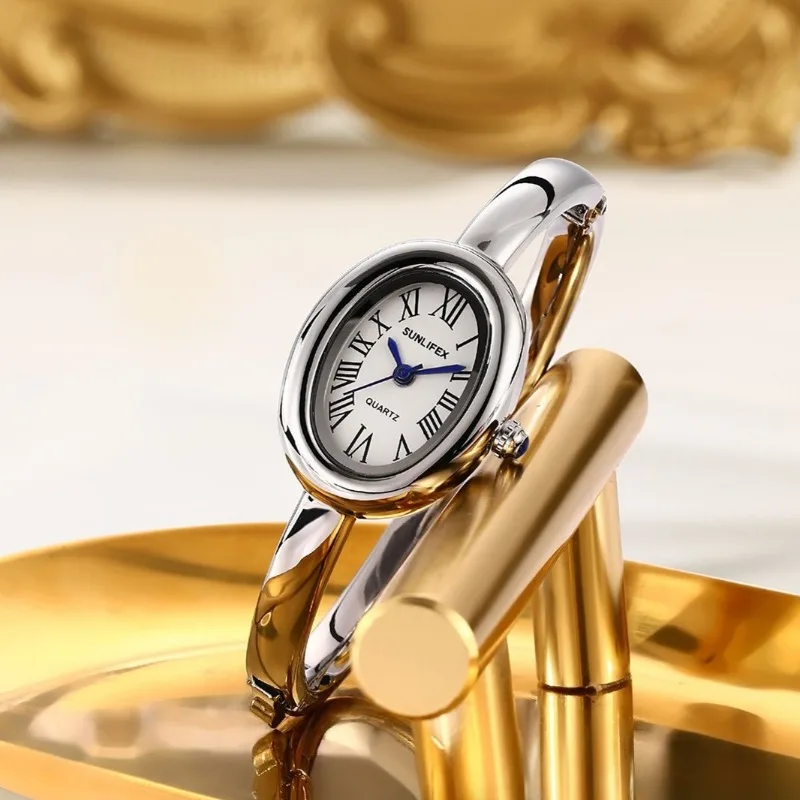นาฬิกาข้อมือแบรนด์ดังสำหรับผู้หญิง ประดับเพชร หน้าปัดทรงรี นาฬิกาควอตซ์ ของขวัญสุดหรู นาฬิกาข้อมือผู้หญิง Reloj Mujer