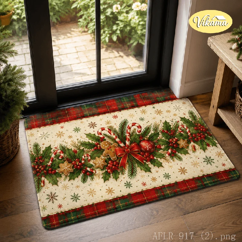 VIKAMA Christmas Gingerbread Man Welcome Floor Mat Anti-slip Entry Hall Floor Mat Garden Outdoor Carpet Festival Home Decoration