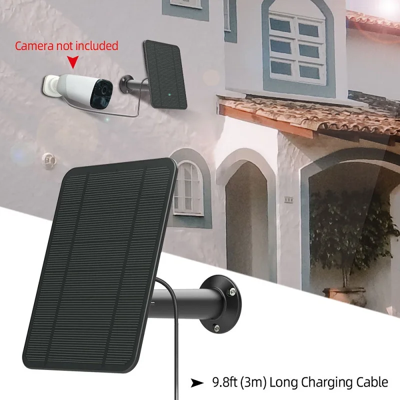 Mini Solar Panel for IP Security Camera Outdoor Waterproof Solar Power Solar Battery with 3M/10Ft 5V DC/Type-C Charging Cable