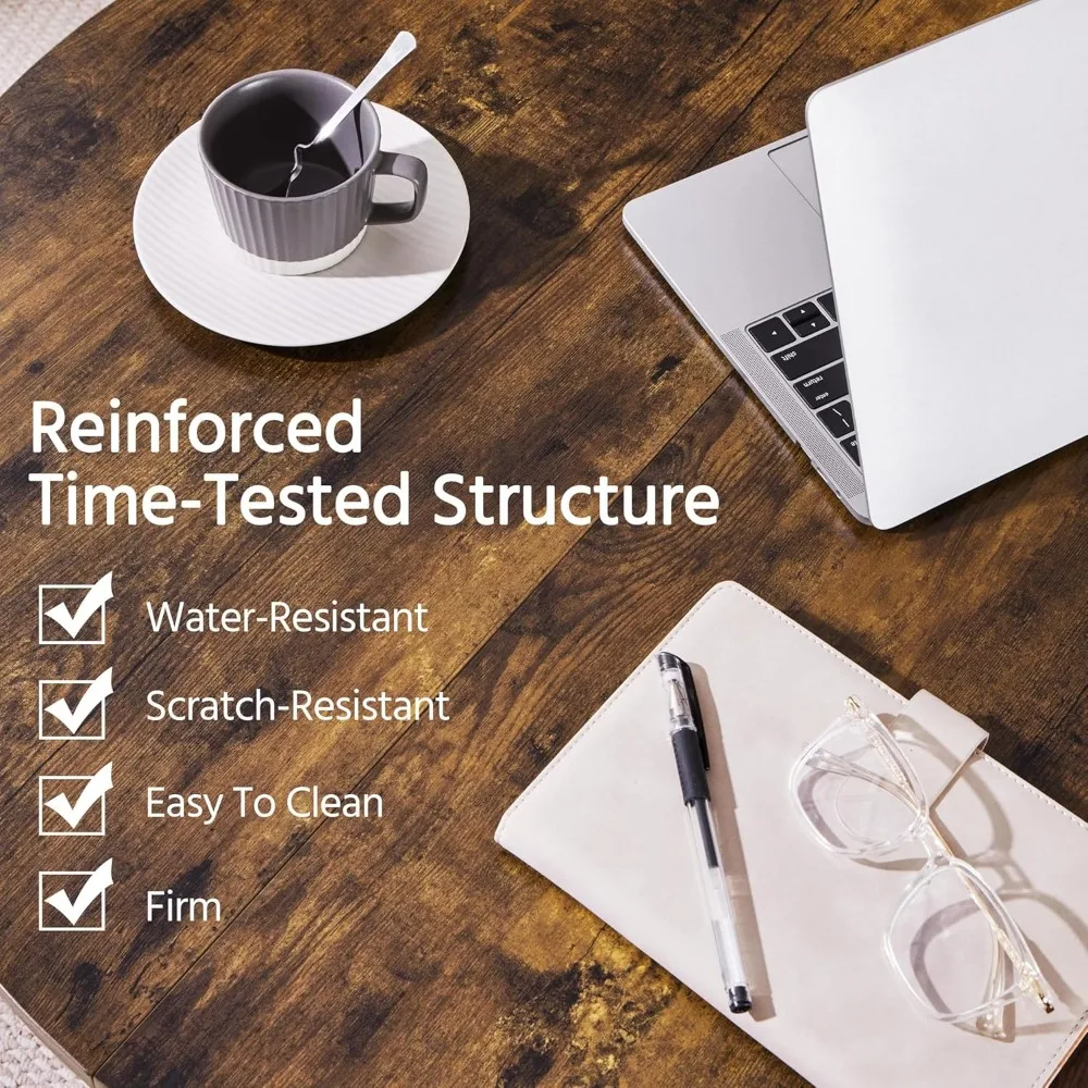 Rustic Circle Coffee Table with Modern Metal Legs for Living Room