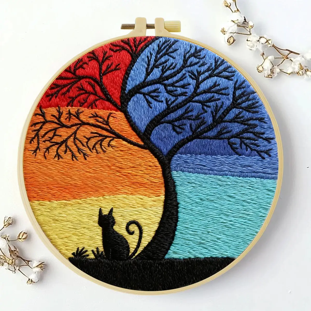 1 Stück 20X20CM/15X15CM 7,87/6,3 Zoll Baum-Stickerei-Starter-Kit DIY-Kit DIY-Stickerei-Set Handarbeiten Malerei Nadelkunst – Detail 2
