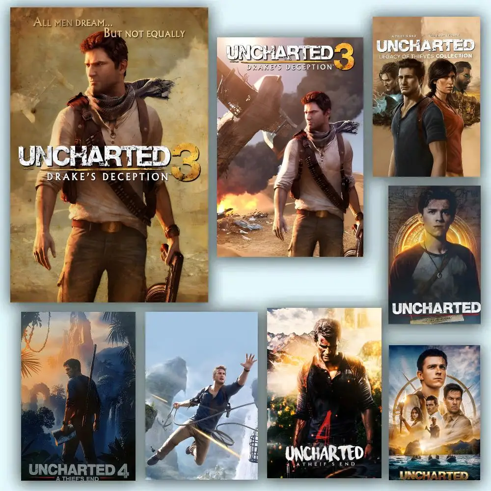 Famous Game U-Uncharted Poster Self-adhesive Advanced Aesthetic Printing Paper Wall Art For Living Room Home Decor