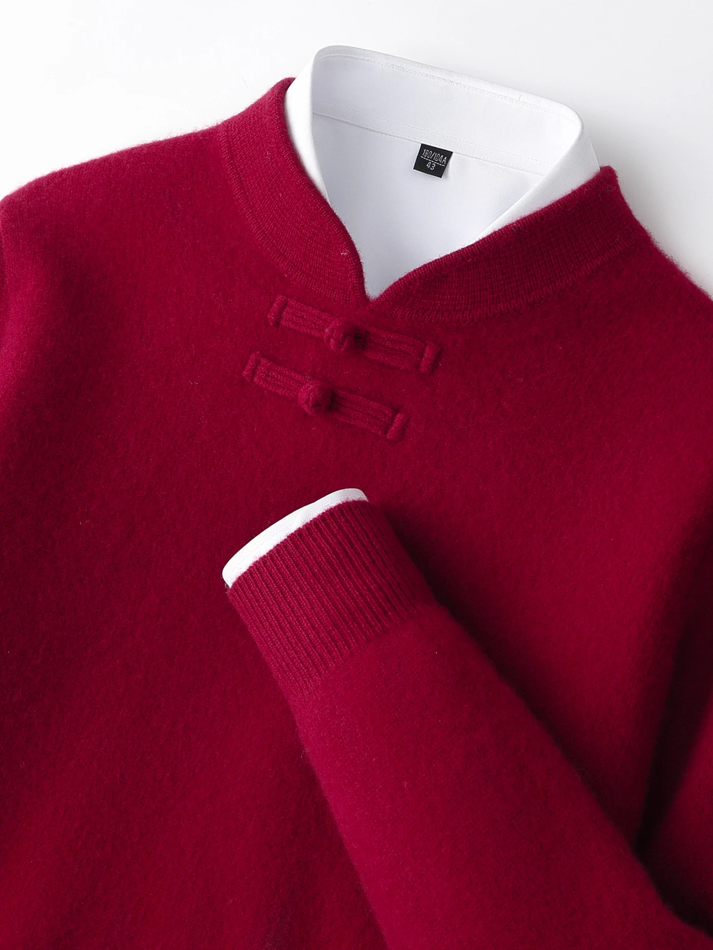 

New 100% pure wool sweater men's new Chinese thickened warm knitted sweater button solid color jacquard wool sweater