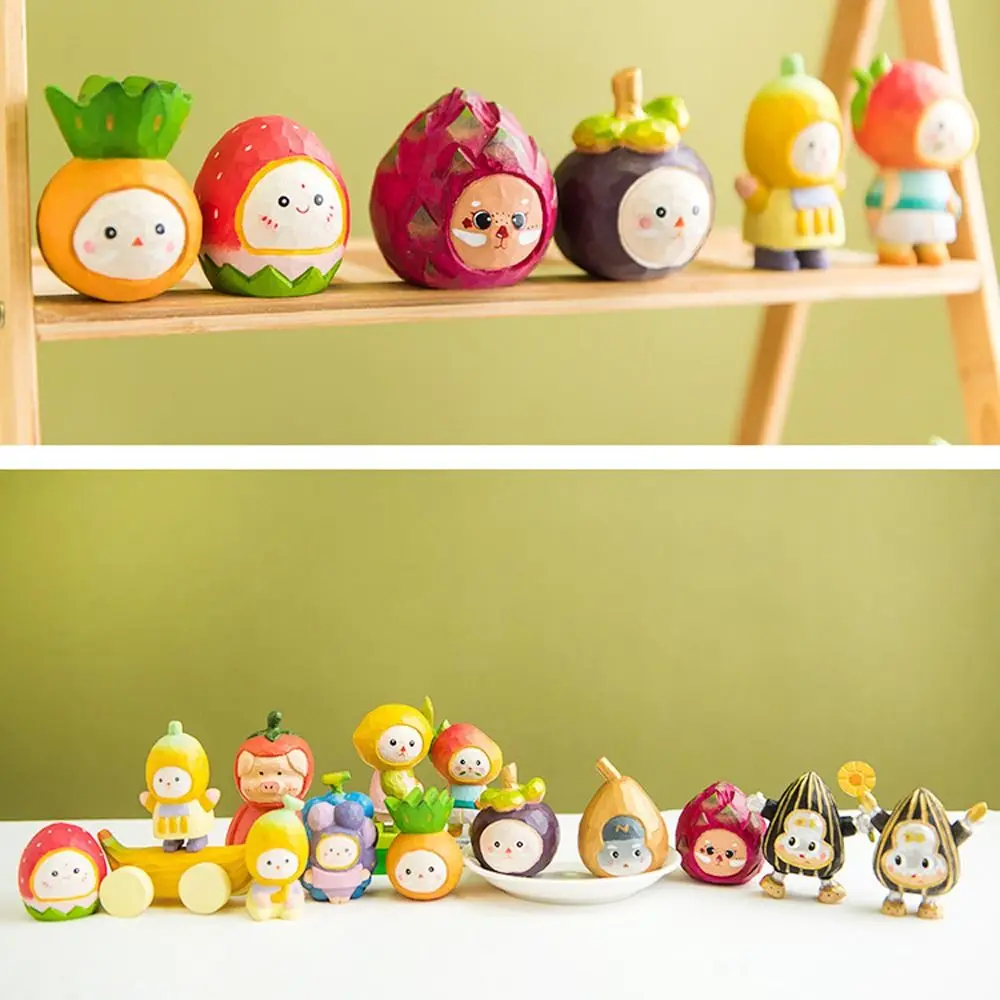 Solid Wood Wood Carving Fruit Ornament Simple Style Handmade Painted Cartoon Fruit Sculpture Small Cute