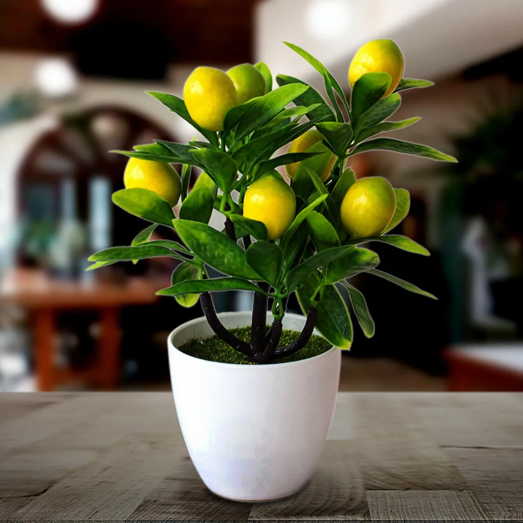 Plantas artificiales de limón en maceta, flor falsa para fiesta en casa y decoración de jardín, árbol de limón falso, bonsái, Planta Artificial de escritorio