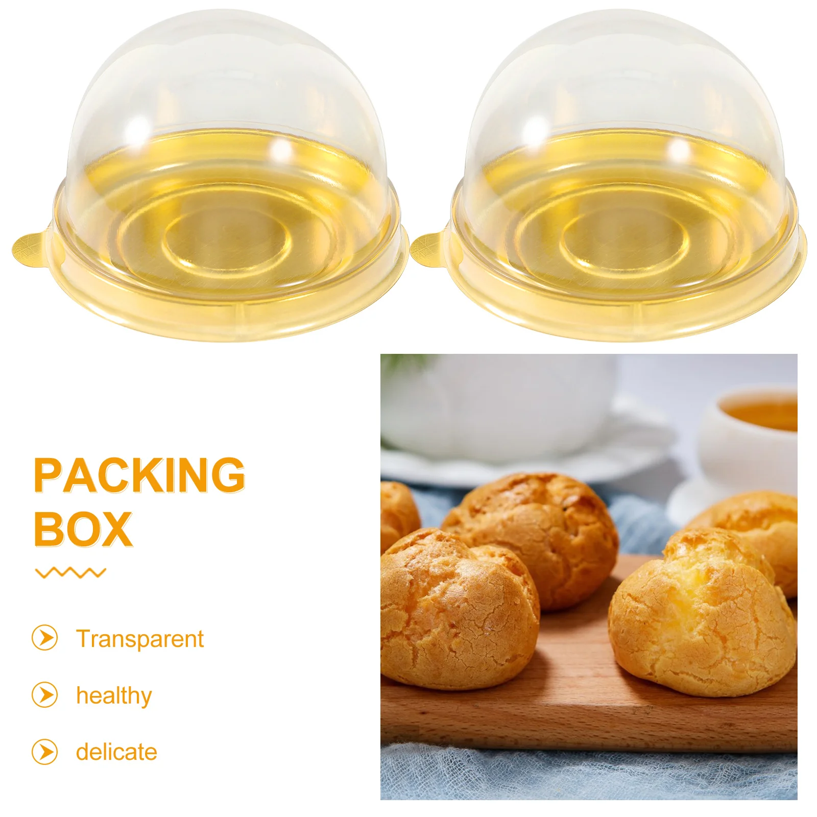 50 stücke Runde Kunststoff Eigelb Knackige Box Dome Container Backen Verpackung Goldene Tablett Lebensmittel Grade PET Umweltfreundlich Sicher Anhaltende