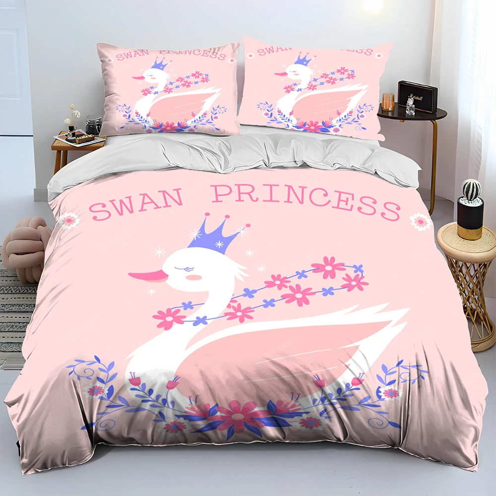 Imagem -02 - Cartoon Swan Princesa Consolador Conjunto de Cama para Crianças Capa de Edredão Cama Colcha Fronha Rei e Rainha Tamanho Presente Bonito hd