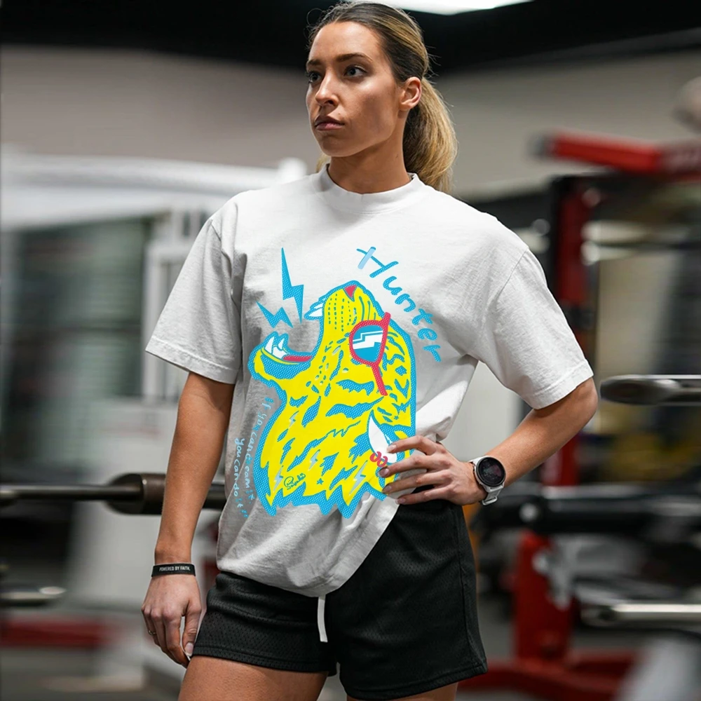 

Chic Y2K Graphic TShirt WhiteTiger Hunter Print Short Sleeve Tee Top Casual Streetwear Loose Oversized Tshirts For Men And Women
