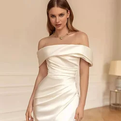 Sexy Wedding Dress Off Shoulder Sweetheart Bridal Gown For Woman Simple High Side Slit Satin Train Robe De Mariée