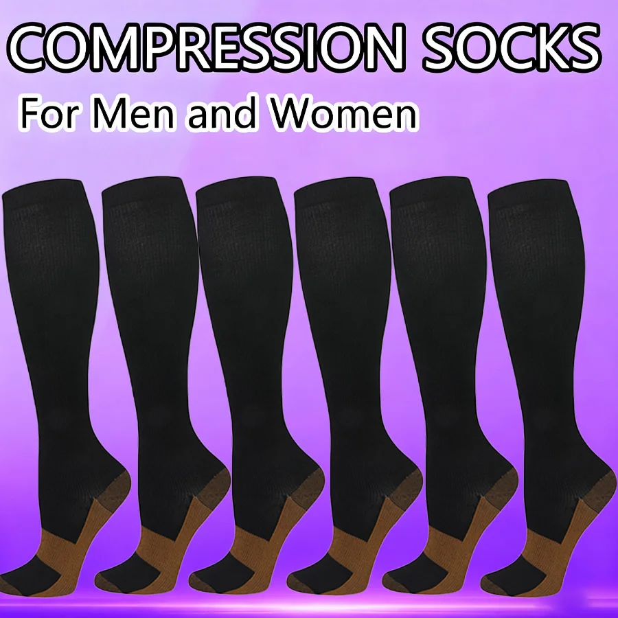 

6-пары медных компрессионных носков для мужчин и женщин для бега, езды на велосипеде, путешествий и футбола