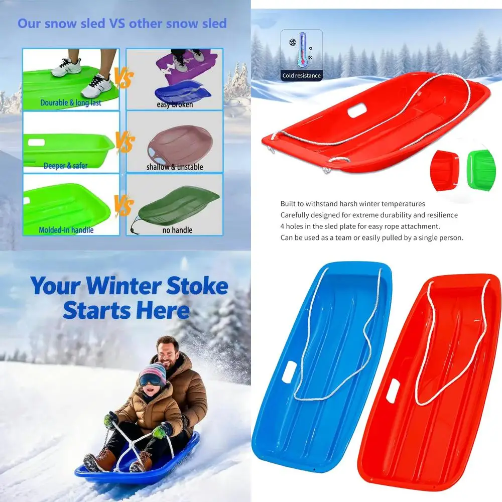

Durable 35 Snow Sleds with Rope & Handles for Kids & Adults, Smooth-Ride for 1-2 People