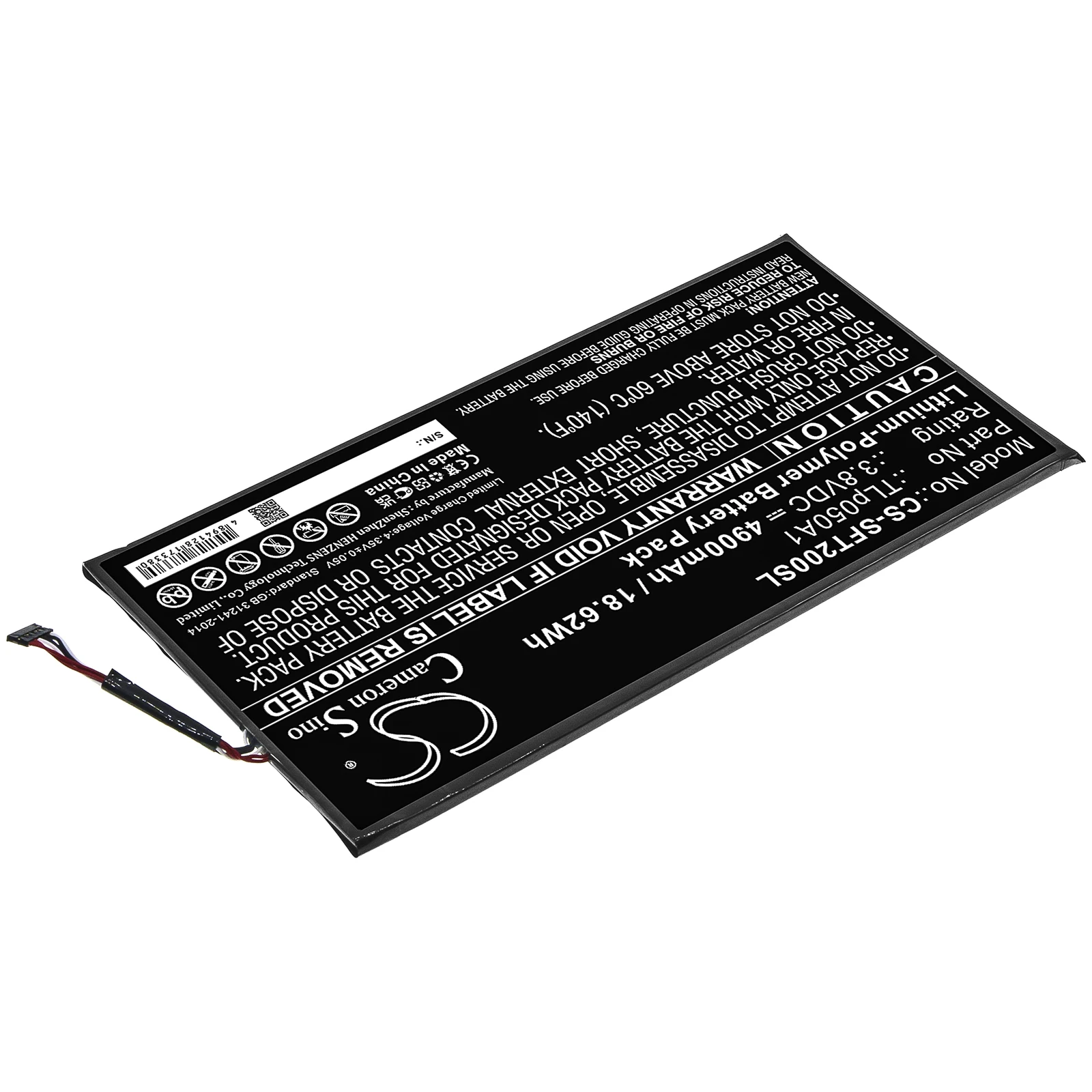 IDEMIA MorphoTablet 2 safran에 맞는 CS 태블릿 배터리 TLp050A1 CS-SFT200SL 리튬 폴리머 3.80V 4900mAh/18.62Wh