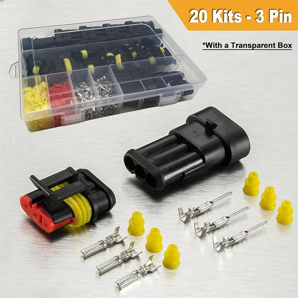 20 Kits 3-poliger Steckverbinder, elektrische Kfz-Steckverbinder, Schnellanschluss, 3-poliger Draht, wasserdichter 3-Wege-Drahtverbinder mit SN-48B – Detail 2