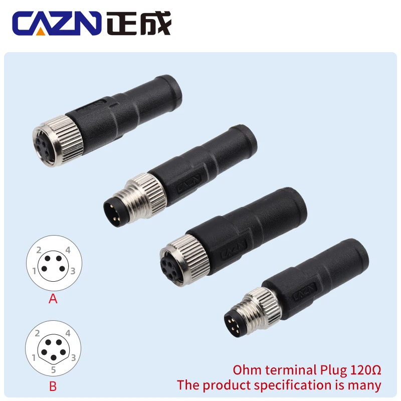 M8 120 Ohm Terminating Resistor Cable Connector DeviceNet 3 4 Pins Male Female Vertical Plastic Terminal Plug