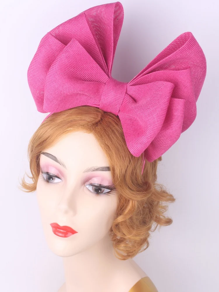 

Ярко-розовый свадебный повязка на голову с большим бантом, женский головной убор для церковной вечеринки, повязка на голову, вуаль, чаепитие, шляпа, аксессуары для волос