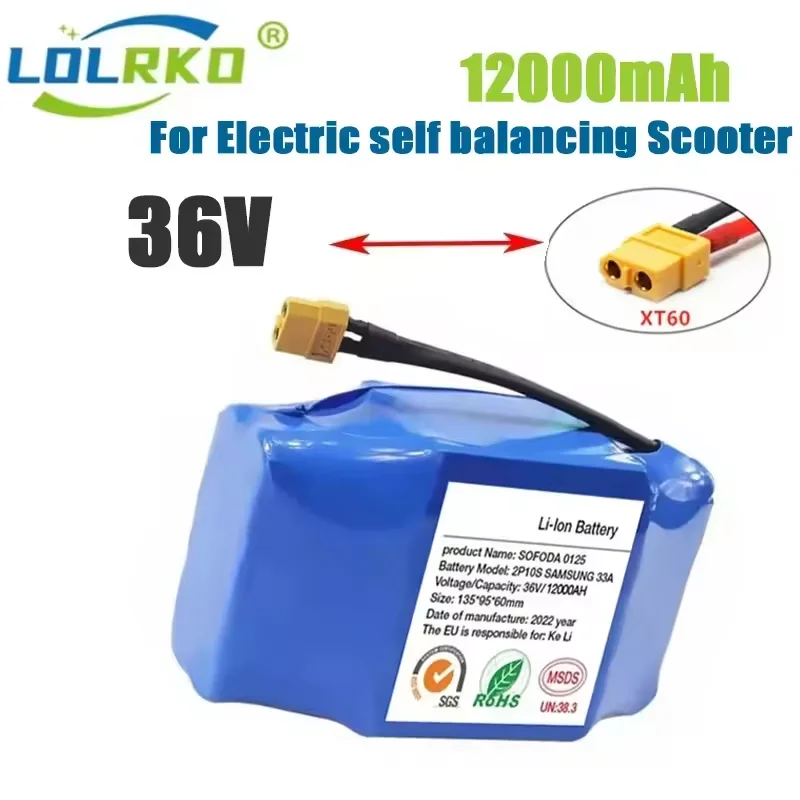 10s2p Akku-Packs, wiederaufladbarer Lithium-Ionen-Akku für elektrisches selbstausgleichendes Roller-HoverBoard-Einrad, echtes 36 V, 12,0 Ah