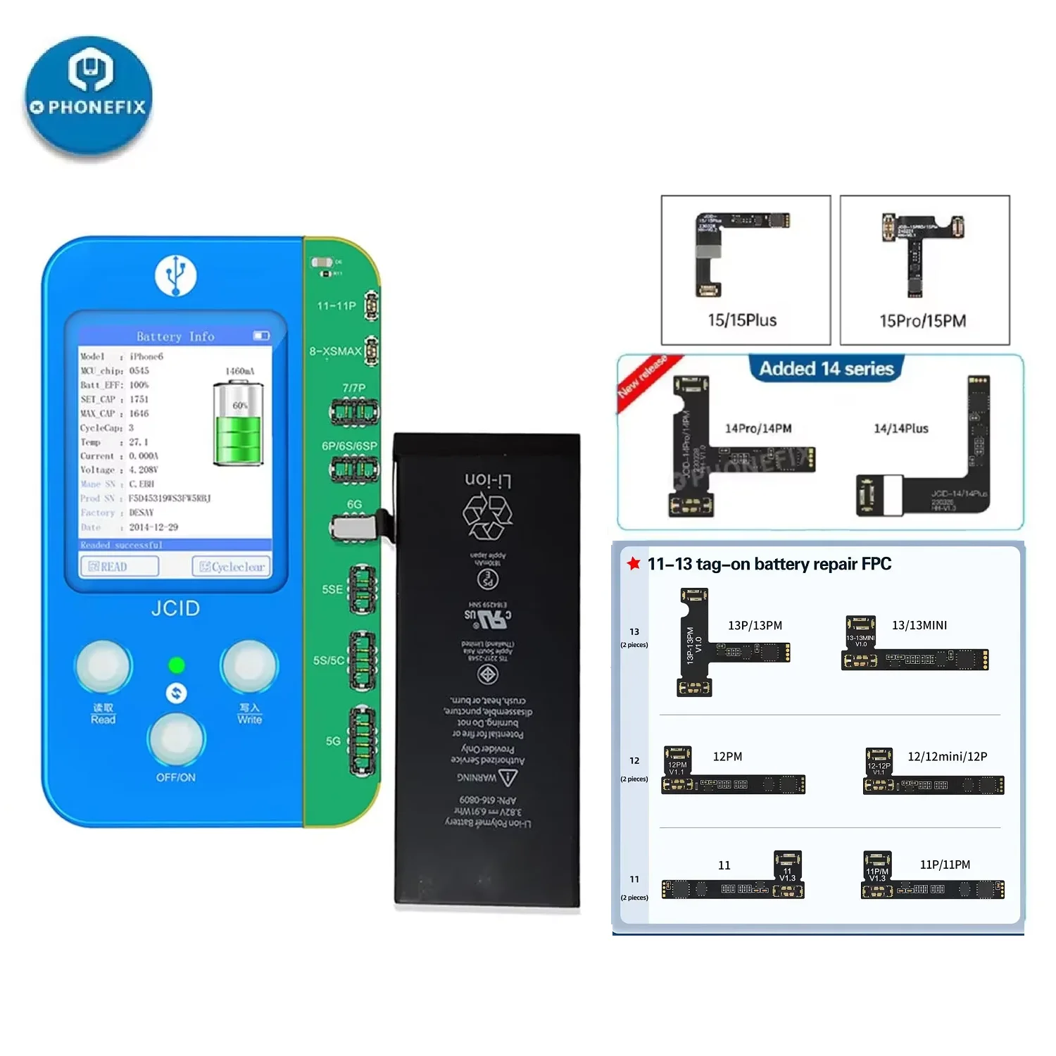 JC V1SE Battery Repair Board Flex Cable for iPhone 11-15Pro Max Repair Programmer Battery Read Write Remove Error Health Warning