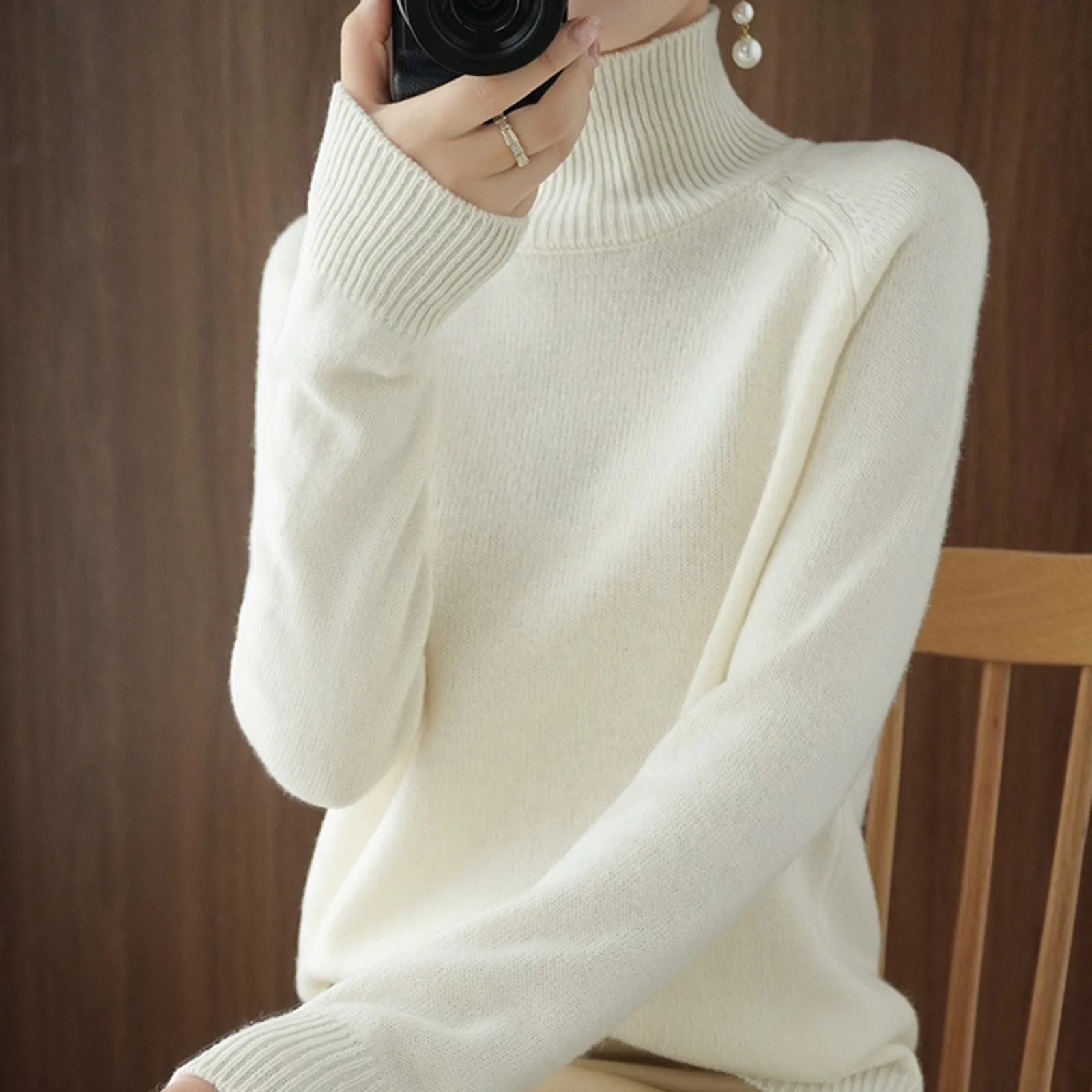 Elegant Solid Color Basic Knit Tops Ladies Turtlneck Sweater Long Sleeve Casual Slim Fit Pullover Korean Fashion Simple Clothing