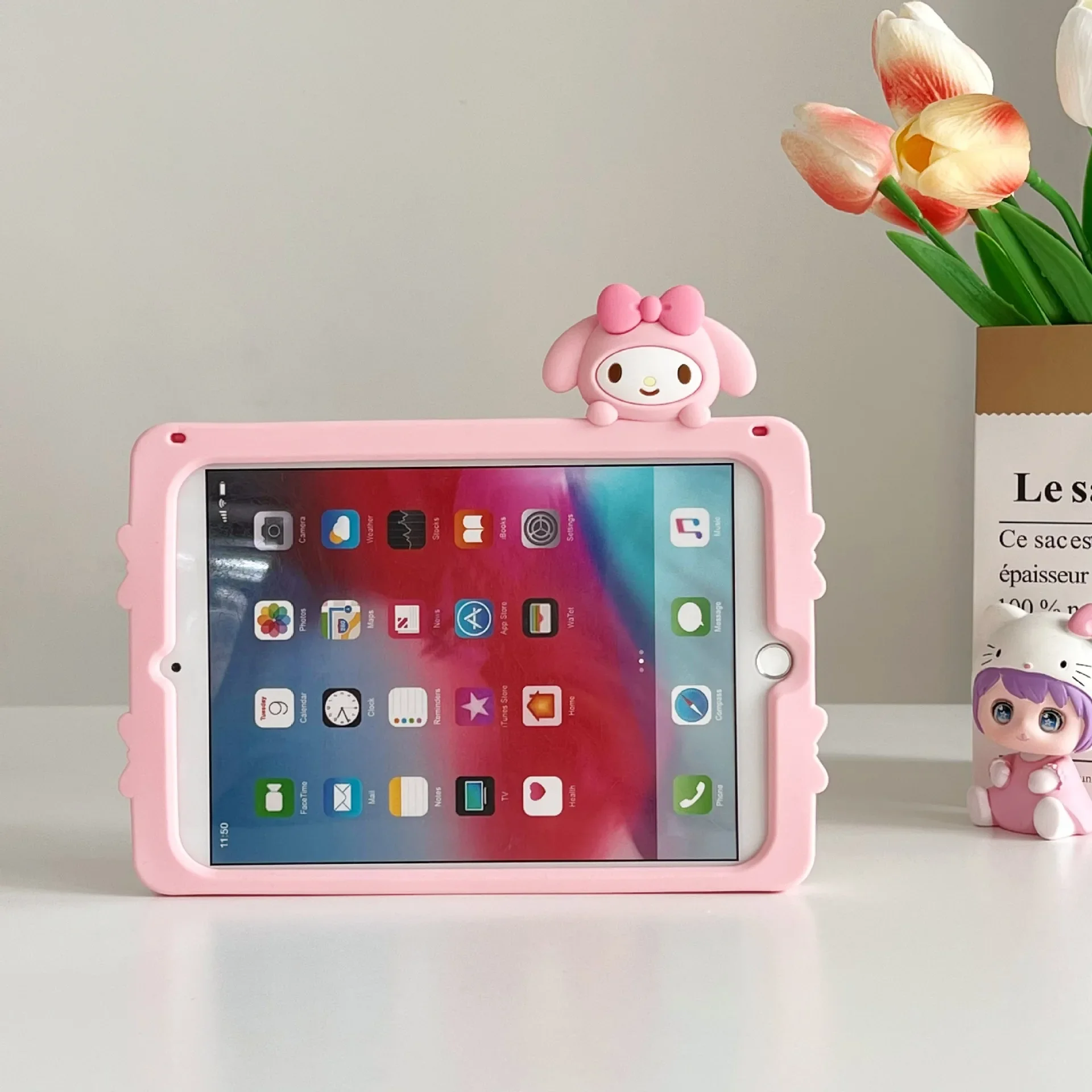 Cute Sanrio My Melody Case For iPad 7th 8th 10th Gen Mini 6 5 4 Air 4 5 6 11 Inch Pro 2024 360 Rotating Stand Silicone Cover