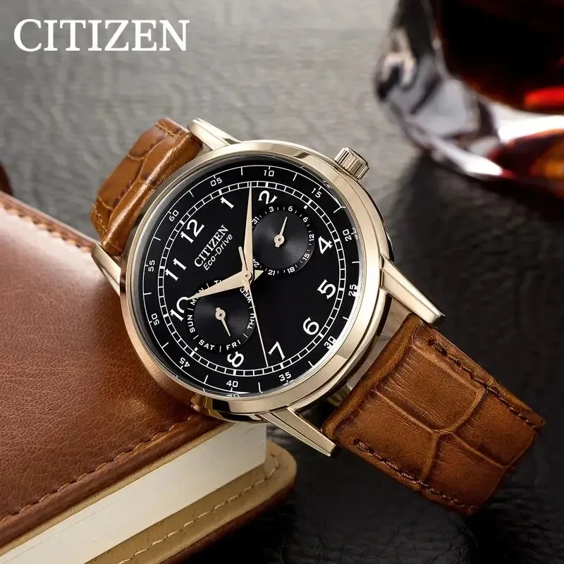 Original CITIZEN Genuine Men\'s Watch Light Kinetic Energy Japanese Fashion Retro Casual Small Blue Needle Leather Women‘s Watch