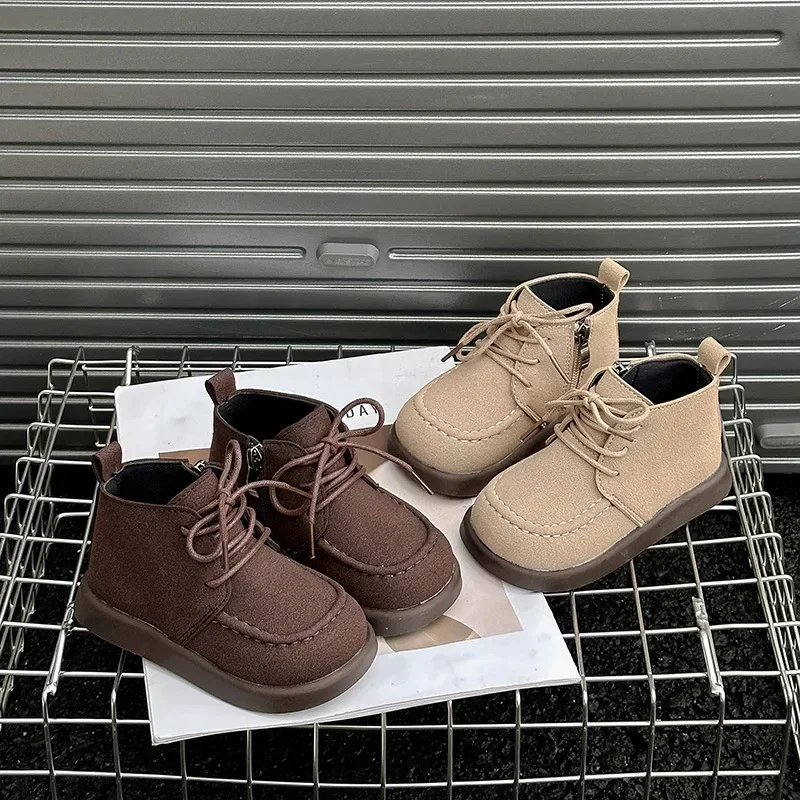 

Baby Boots Retro British Style Children's Kids Zipper Autumn Winter School Student Flats Footwear 22-31