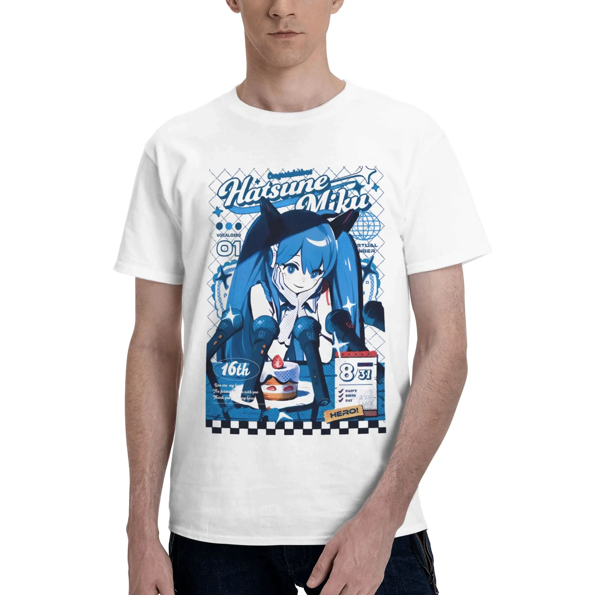 

H-Hatsunes T Shirt Men Short Sleeve Cotton T-shirts Mikus Singer Music Cartoon Anime Tee Tops Fashion Tshirt Gift