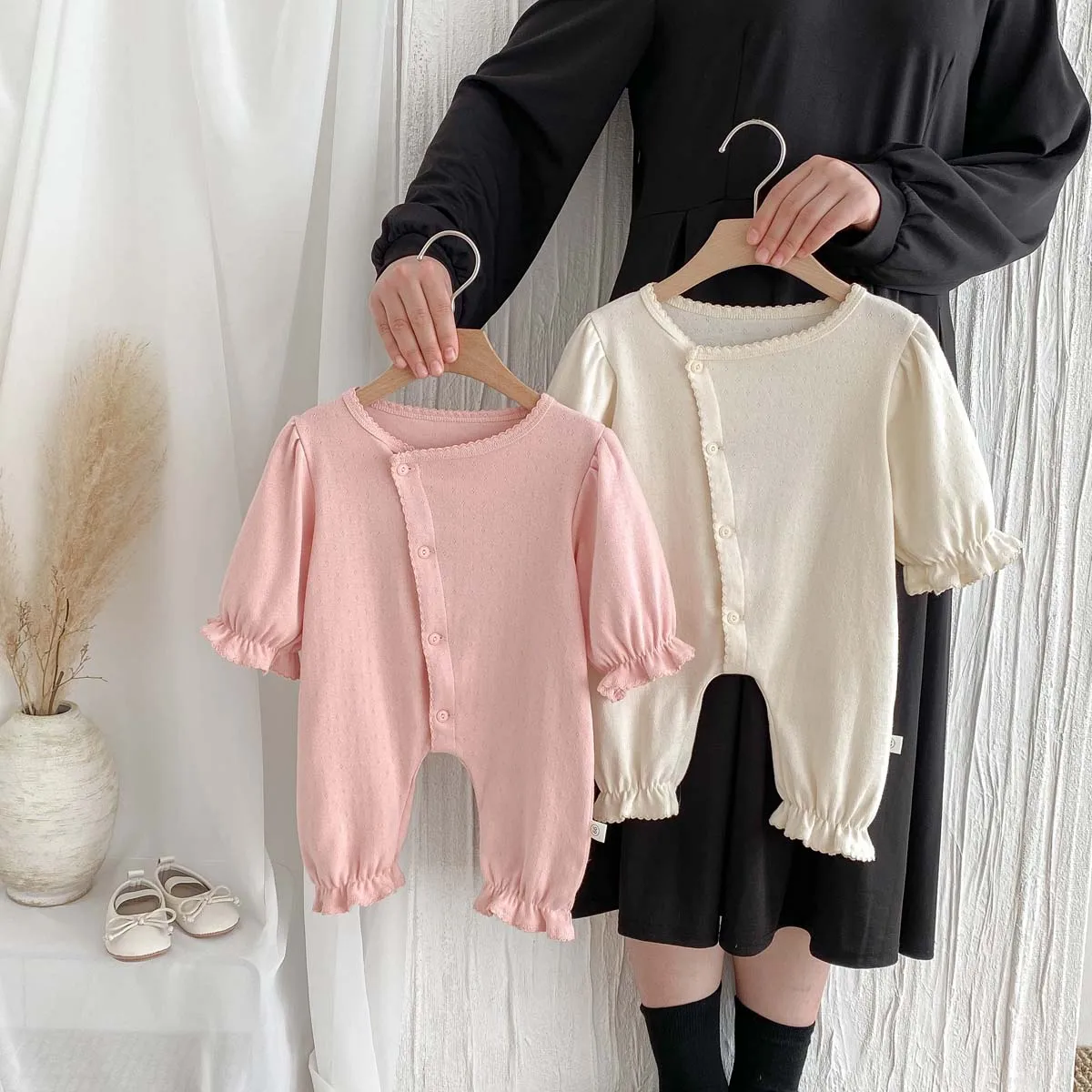 جمبسوت بناتي بأكمام طويلة مزهر ، فستان قطني للأطفال ، فستان كاجوال لطيف ، ربيعي وخريفي ، على الطراز الكوري