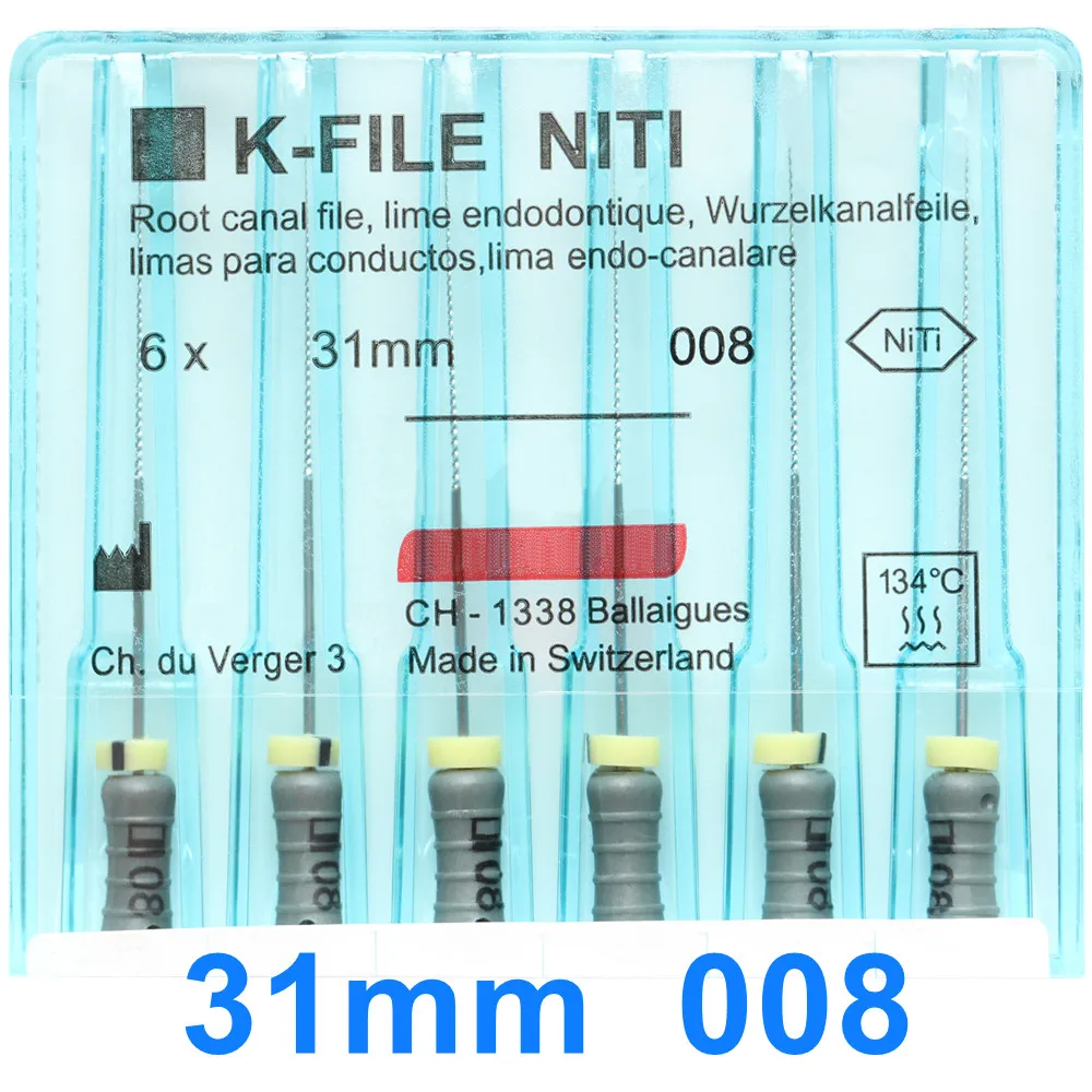 5 عبوات من ملفات K-FILE / K-REAMER / H-FILE NiTi المرنة لقناة الجذر إندو K للاستخدام اليدوي من النيكل والتيتانيوم لطب الأسنان