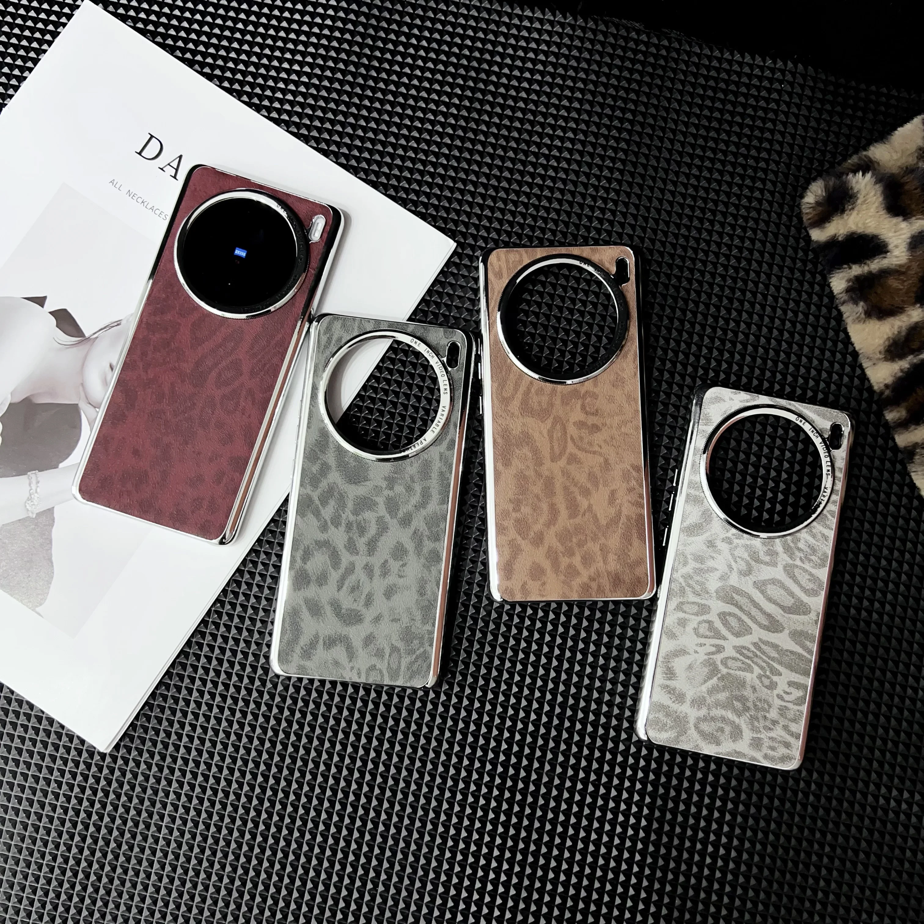 

Leather Electroplating Leopard Pattern Hard Case For Vivo X200 Pro X100 Ultra X100S, Slim Matte Metal Camera Protection Cover