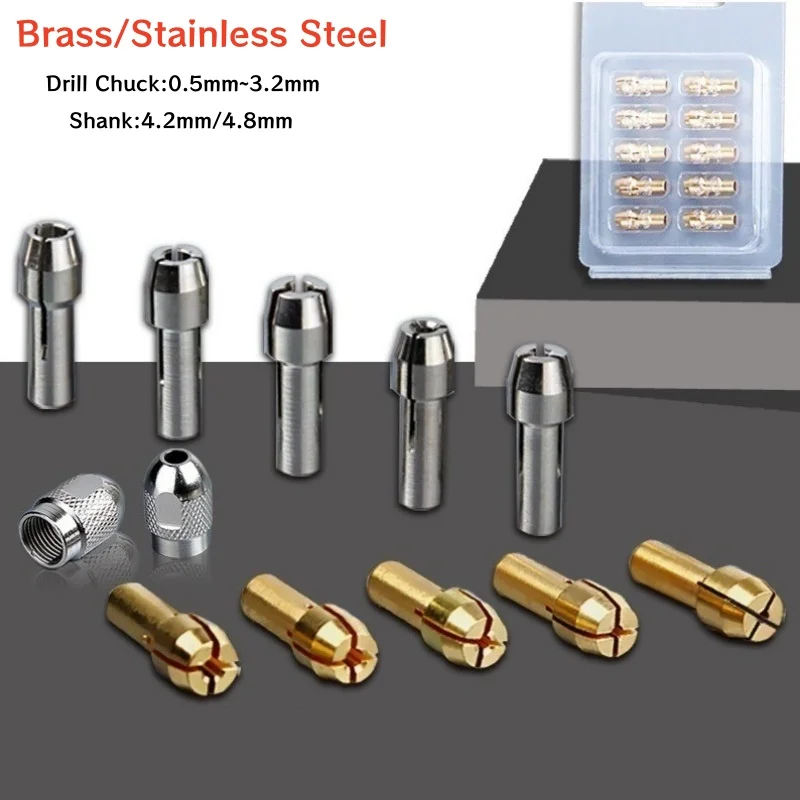 

Mini Drill Chucks Adapter kit 0.5~3.2mm Brass Micro Chuck Electric Grinding Drill Bit Clamp Electric Tool Set 4.2/4.8mm Shank