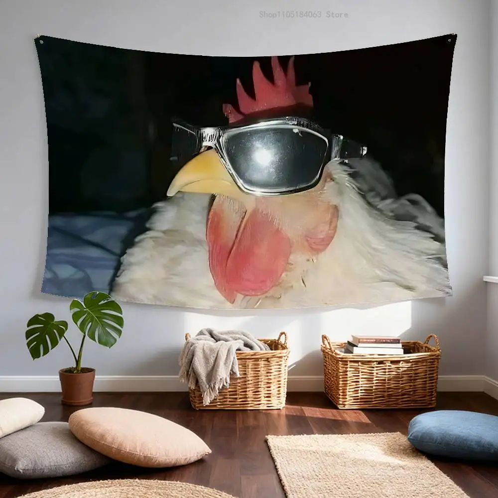 

Cool Sunglasses Chicken Flag Tapestry Banner For Bedroom Outdoor Living Room Restaurant Bar Wall Decor Party