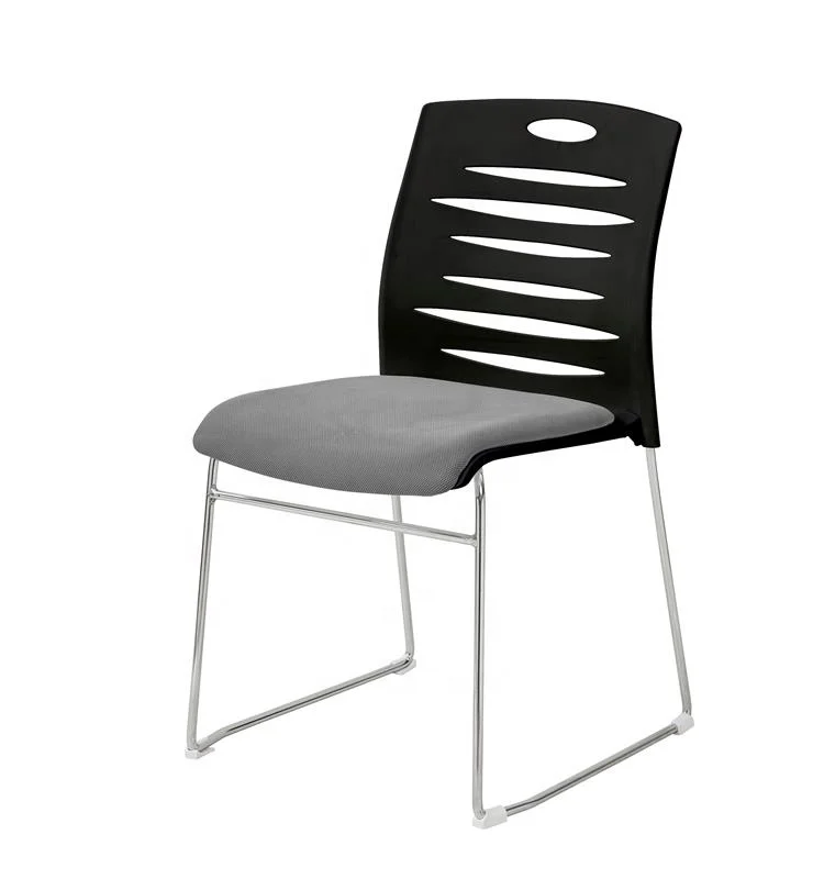 Plastic back upholstered seat steel sled skid base stacking conference meeting visitor chair