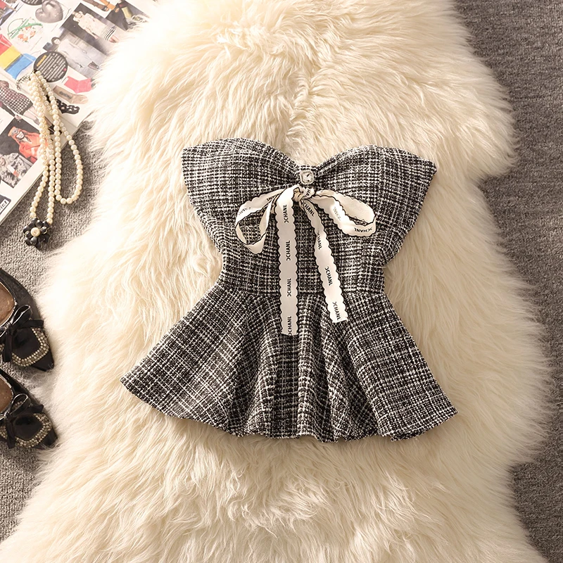 Sexy Thai Style Sweet And Spicy Girl Crop Top Women's Vest Outerwear Pure Desire  Knot Short Length Checkered Pattern