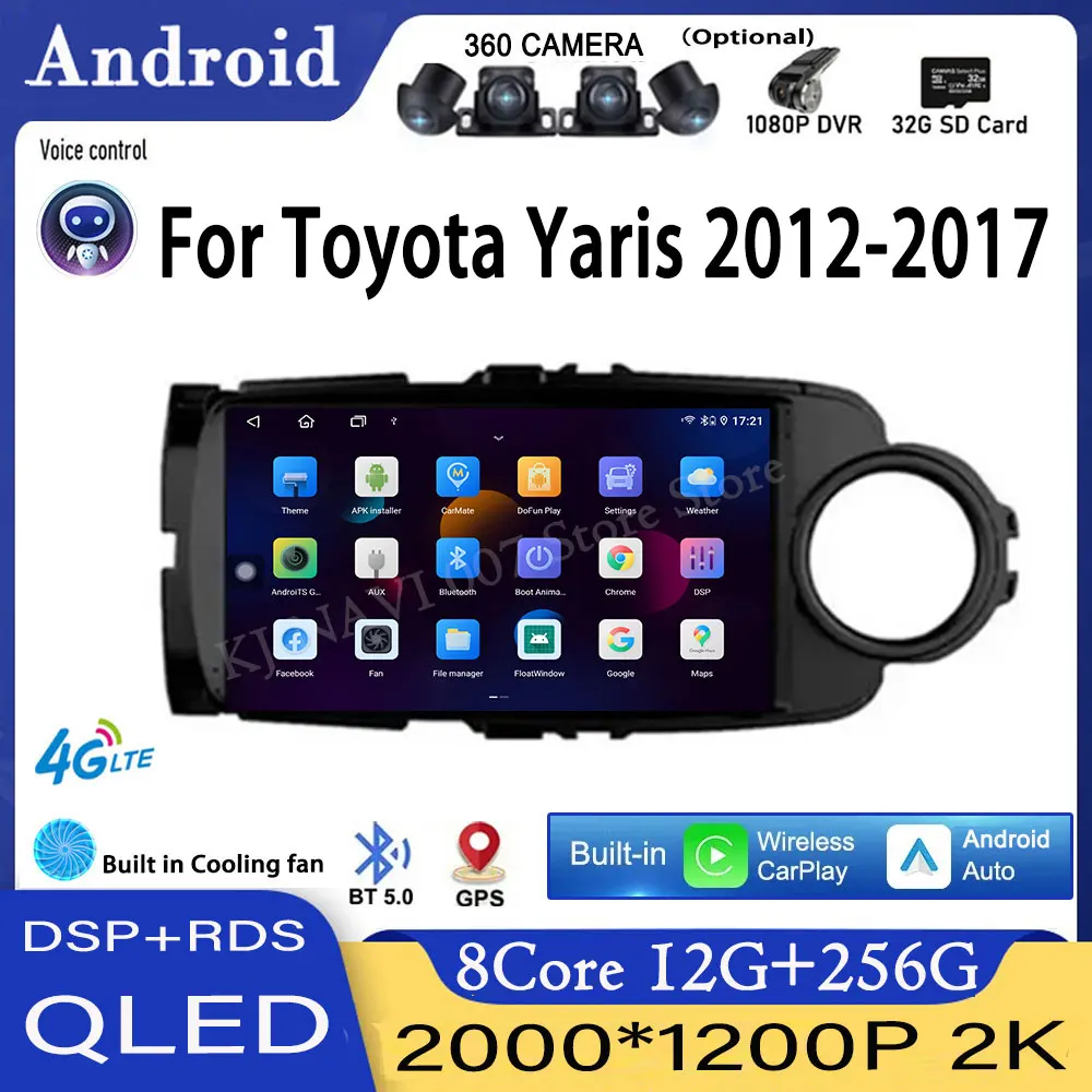 

9-дюймовый RDS AM для Toyota Yaris 2012-2017 DSP Android 14 Автомобильный радиоприемник Carplay HD Мультимедийный GPS Стерео Авто Видеоплеер BT Wi-Fi