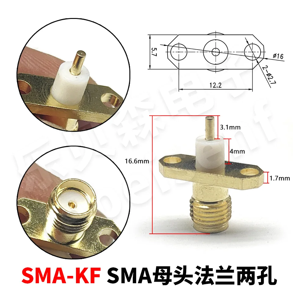 SMA-JF RF adapter SMA female/male connector 2-hole diamond shaped flange female seat inner pin inner hole