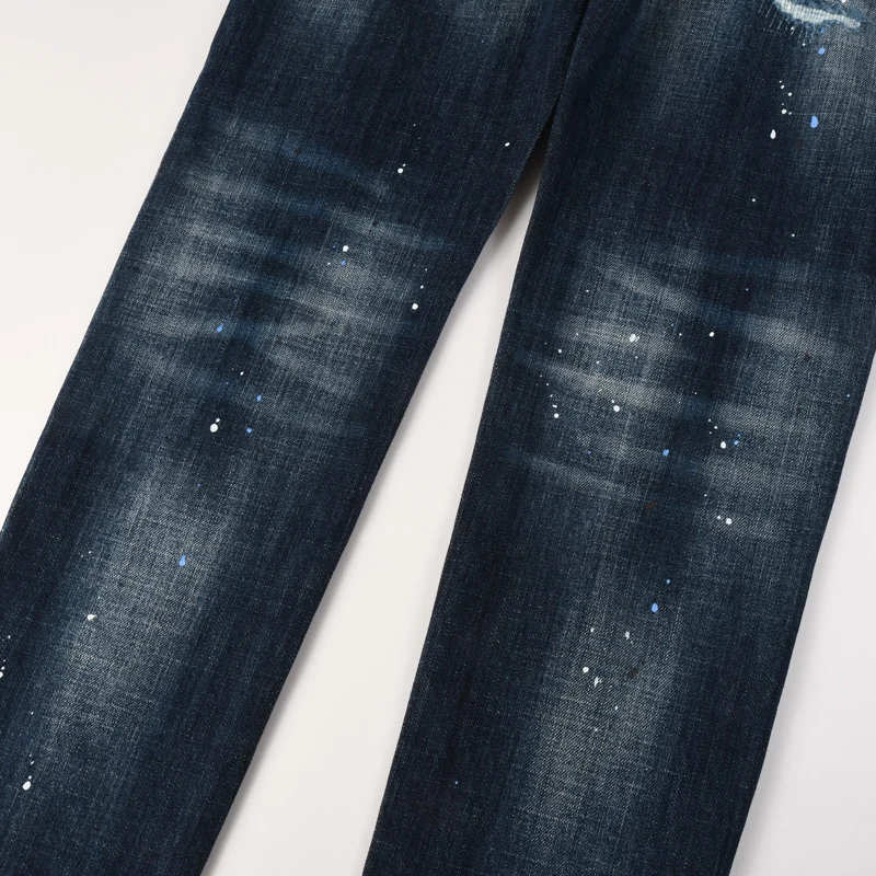

Designer street fashion men's jeans, high-quality retro blue elastic slim fit corrugated jeans, men's embroidered denim brand pa