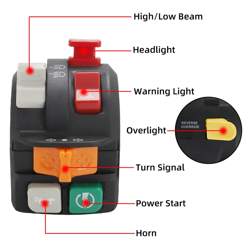 High/Low Beam Warning Light Kill Start Turn Signal Horn Button Switch 7/8