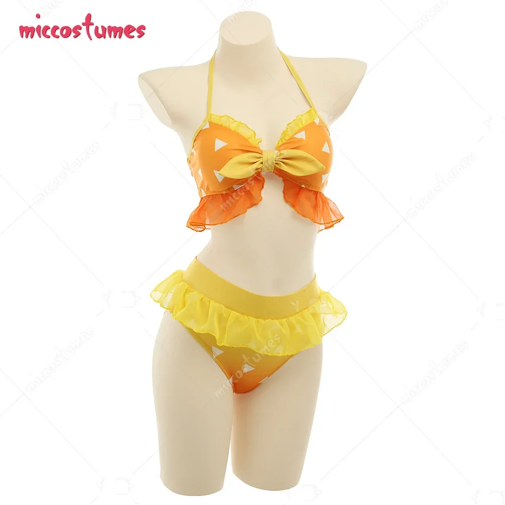 

Miccostumes Women Halter Triangle Ruffled Bikini Top and Shorts Set Swimming Suit Bathing Suit Beach Swimsuit Outfit Cosplay