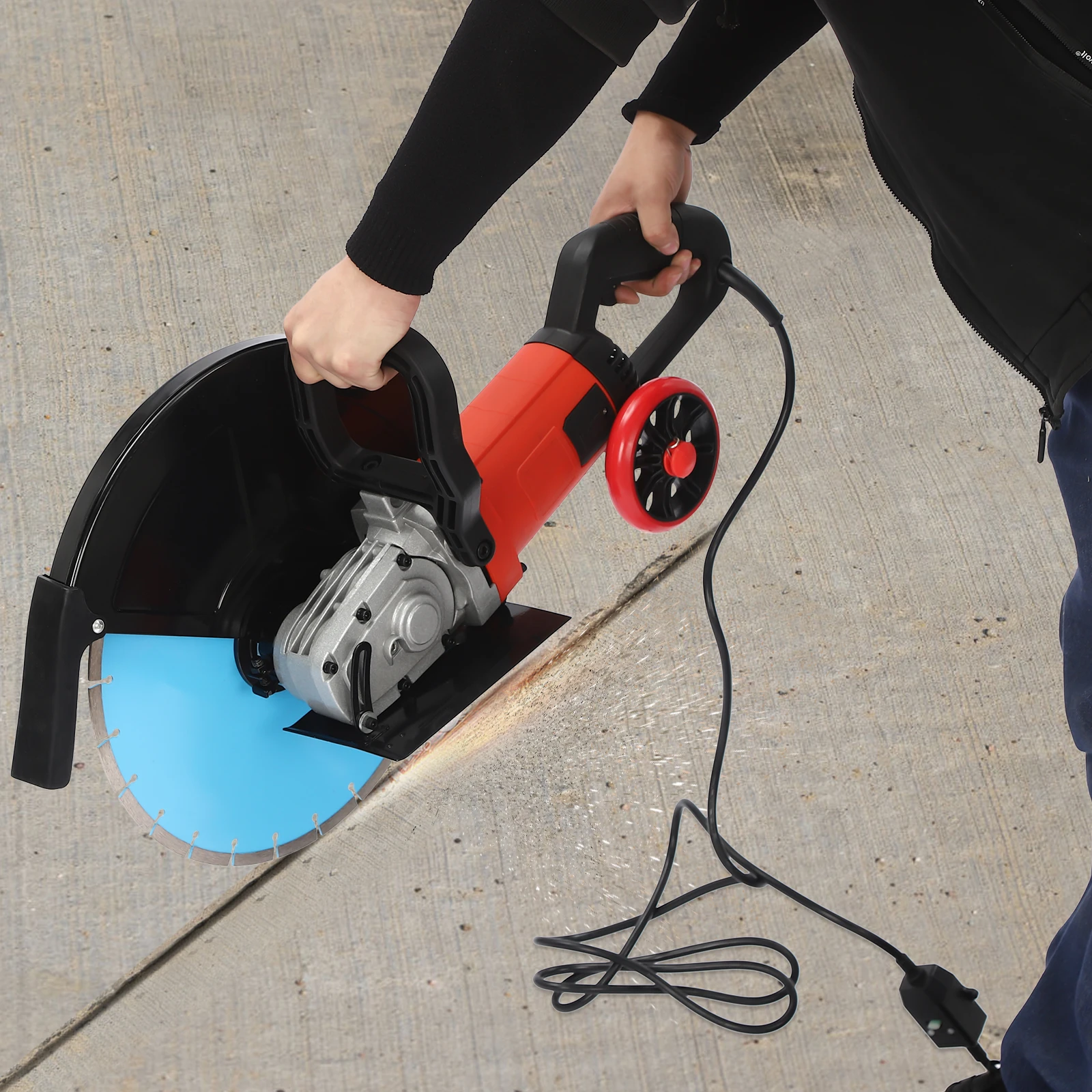 Sega per calcestruzzo elettrica da 3500 W, sega per calcestruzzo 12 V 3 A, sega circolare da 3800 giri/min con lama per sega e rullo difettante rotolante