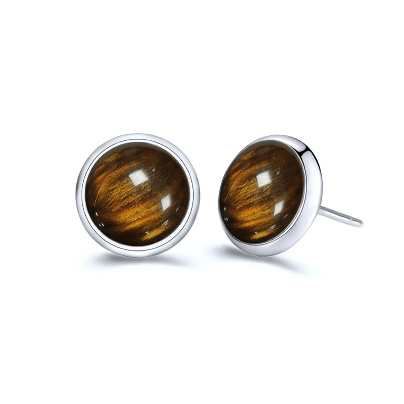 Simple Design Trendy Piercing Earrings Imitation Tiger Cat Eye Stone Inlaid Round Versatile Wearing  Luxury Quality Stud Earring