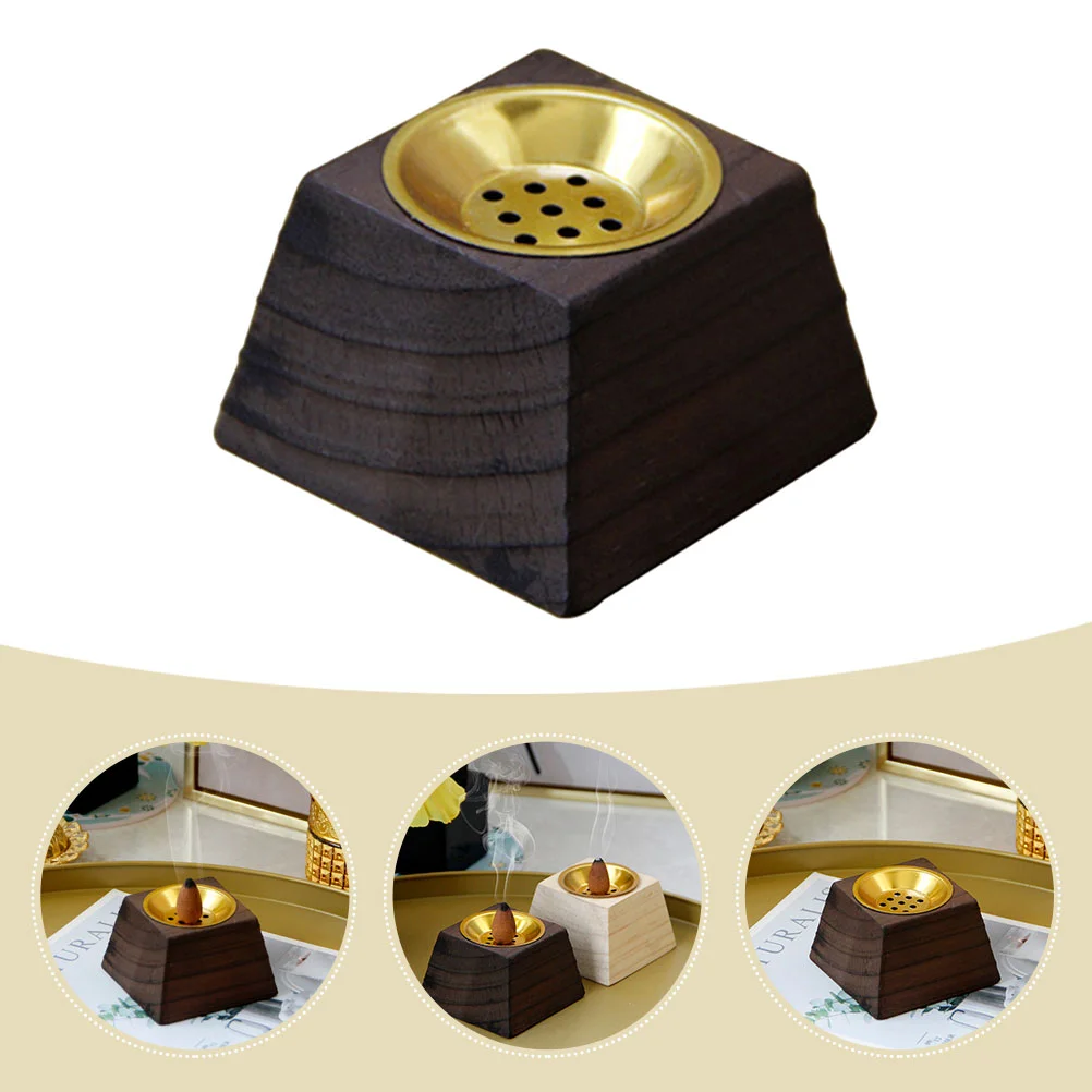 Trapezoidal Aromatherapy Burner Insense Decor Wooden Insence Holder Incense Metal Table