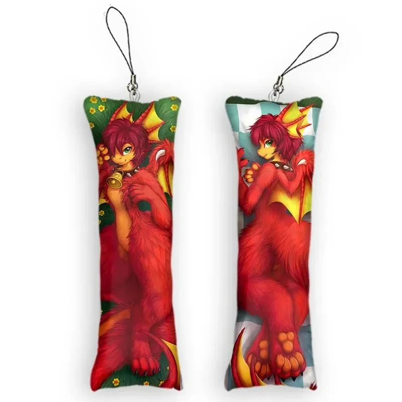 

Fashion4x12cmMini Dakimakura Anime Chibity Kemono Dragon Driggy Keychain Furry 2 Side Pendant Cute Otaku Key Chain Bag Ornament