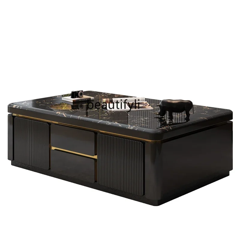 

Modern simple light luxury marble solid wood coffee table high-end living room household small apartment high-end sense