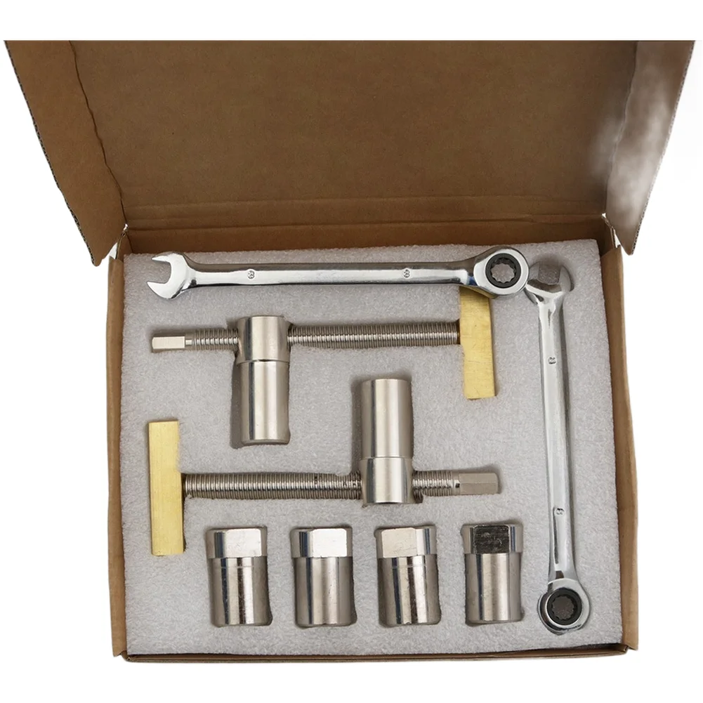 Brass Table Stop Clamp for Woodworking Benches Supporting Dual Dog Hole Sizes 19mm and 20mm with Wrench Accessory