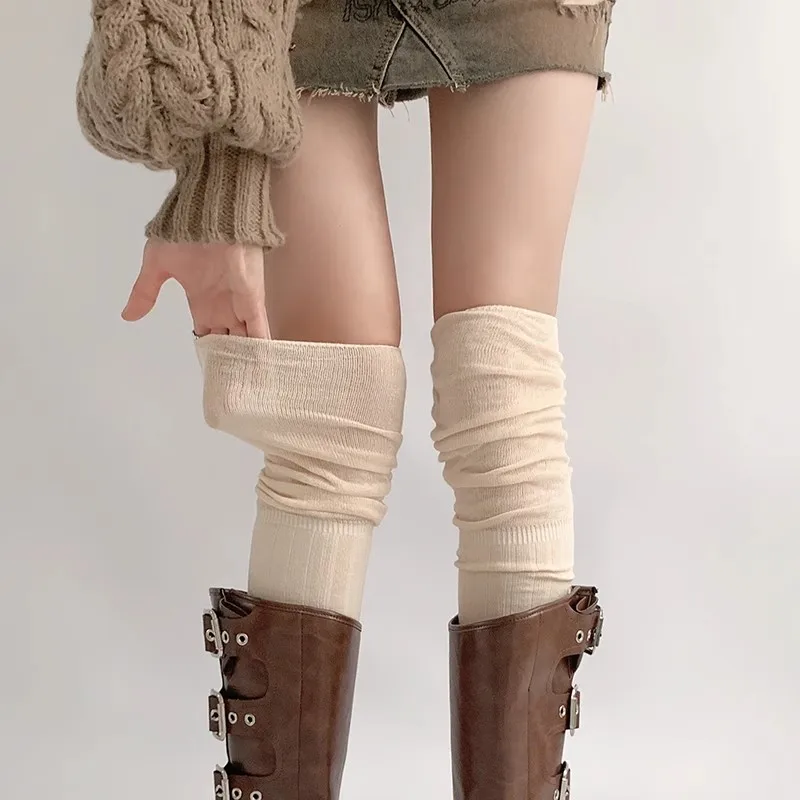 Socks for Women with Boots Long Tubes Over-knee Socks White Spring and Autumn Thin Stockings Piled Up Socks Jk Stockings