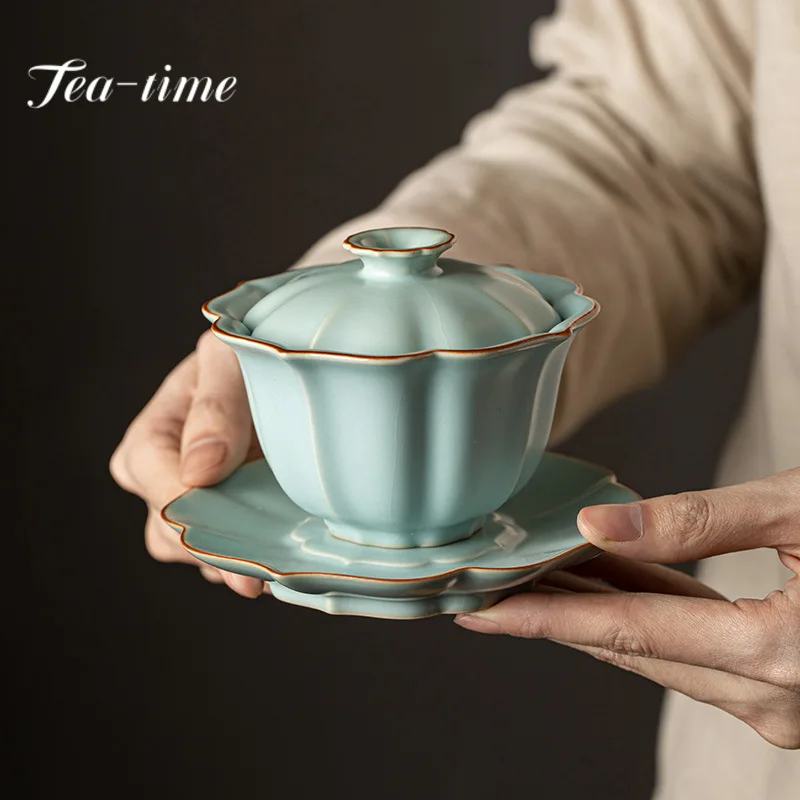 

155ml Imitation Song Dynasty Azure Ru Kiln Gaiwan Porcelain Bowl Tea Bowl Tea Tureen Tea Brewing Cover Bowl Chinese Tea Set Gift