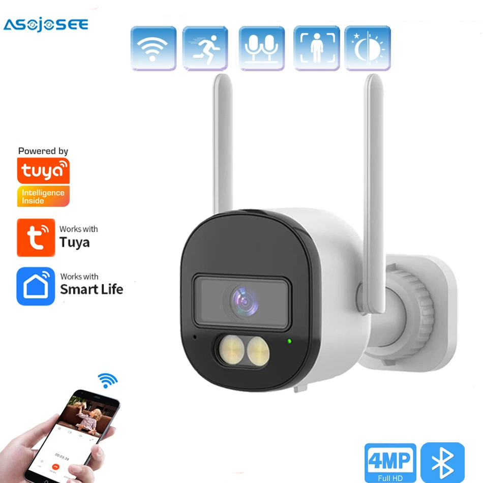 

Наружная IP-камера безопасности Tuya Smart Life, Wi-Fi, HD 4 МП, 2-сторонняя аудиокамера, цветная камера ночного видения, внутренняя камера видеонаблюдения