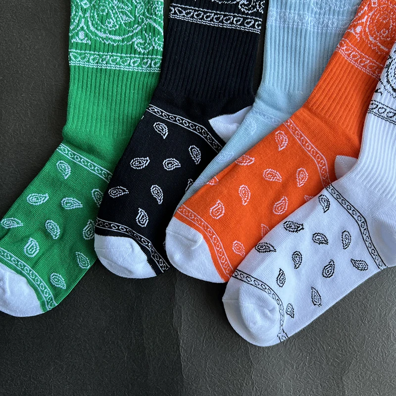 3 Pairs/Box Men\'s Socks Green Trendy Cashew Blossom Hip Hop Dunk Bandanas Funny Sock Women Cotton AF1 Collocation 350 Gifts